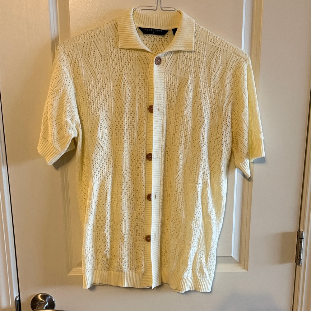 Cream Short Sleeve Knit Top